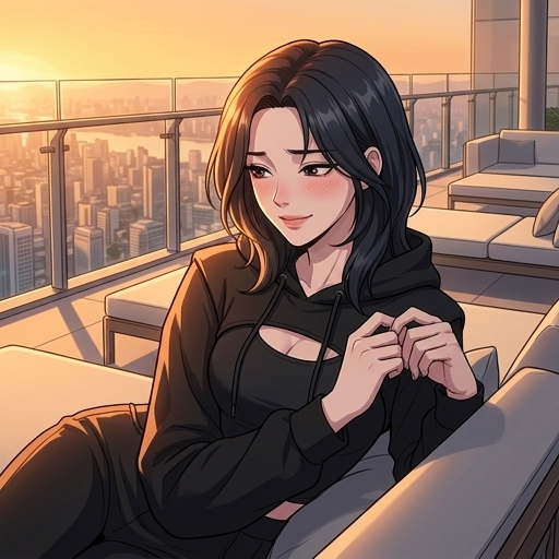 감정을 들킬까 조심하면서도 기댄 자세를 풀지 않은 채 눈빛만 길게 남긴다.