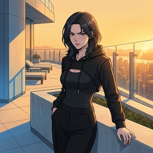 분노를 억누르면서도 한쪽 어깨를 기대며 느슨한 시선으로 반응을 살핀다.